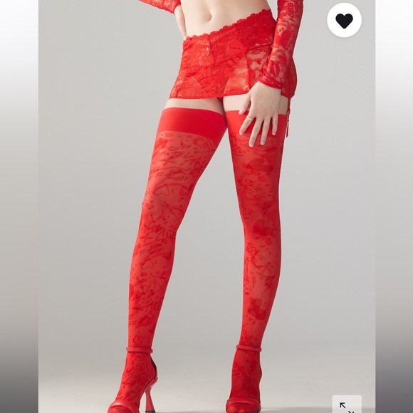 Savage X Fenty Goji Berry Red Cupid Called Thigh High Stockings - Picture 2 of 10